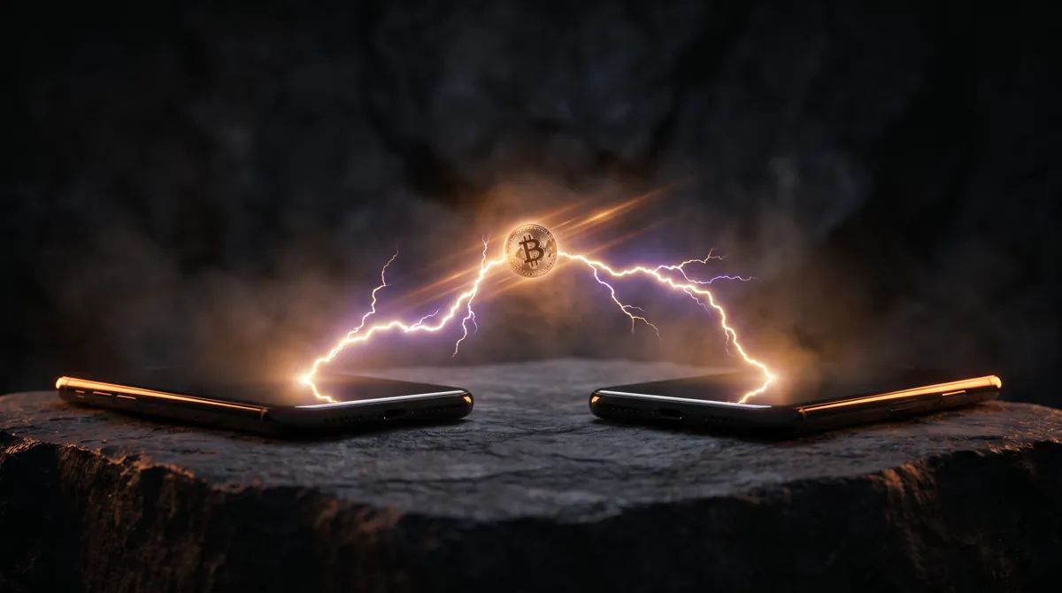 El logo de Lightning sobre un rayo entre dos teléfonos
