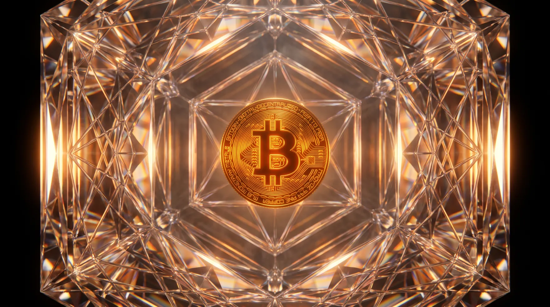 Un bitcoin protegido dentro de una bóveda de cristal