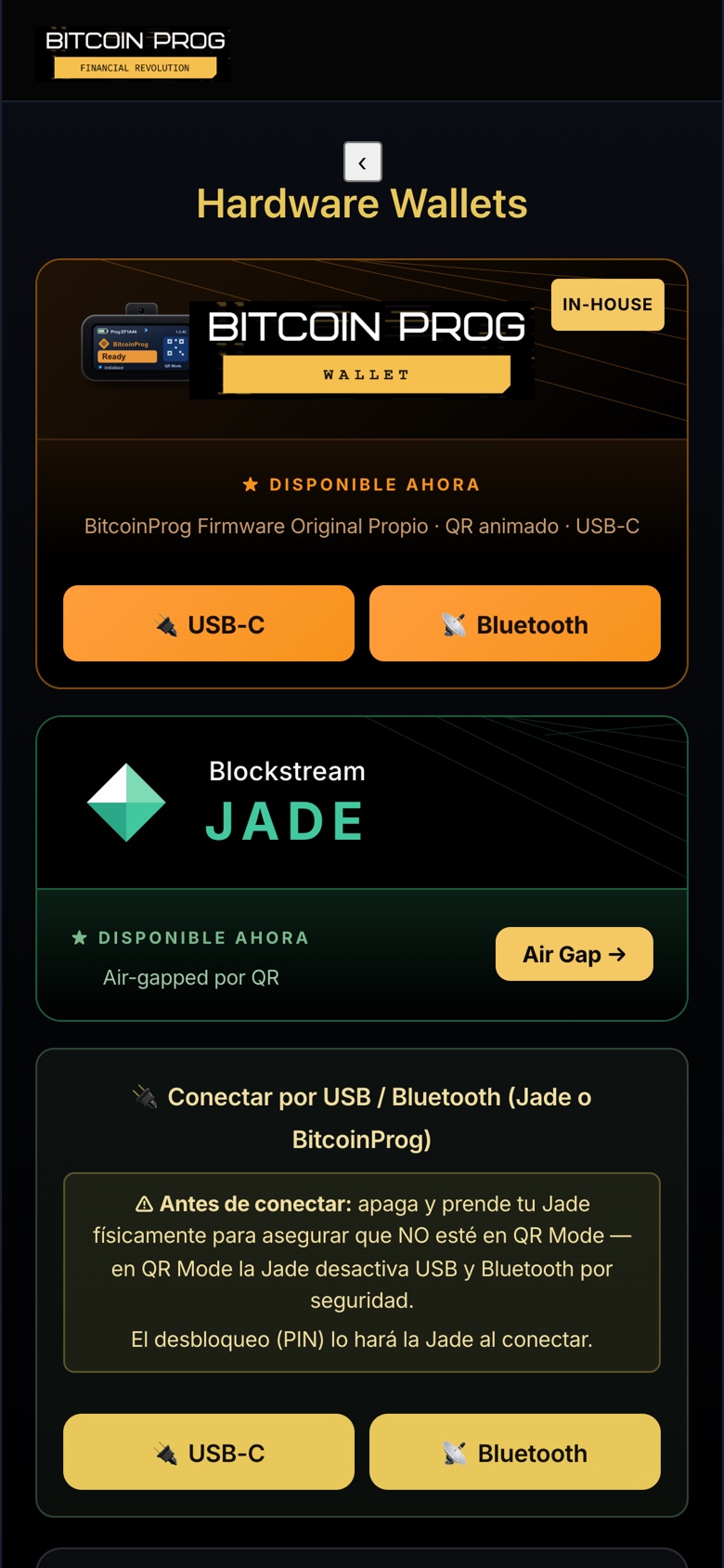 Captura de la app BitcoinProg Wallet